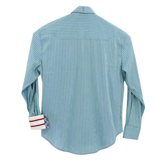 Robert Graham Long Sleeve Shirt Mens Large Tailored Fit Striped Blue Green - Picture 3 of 12